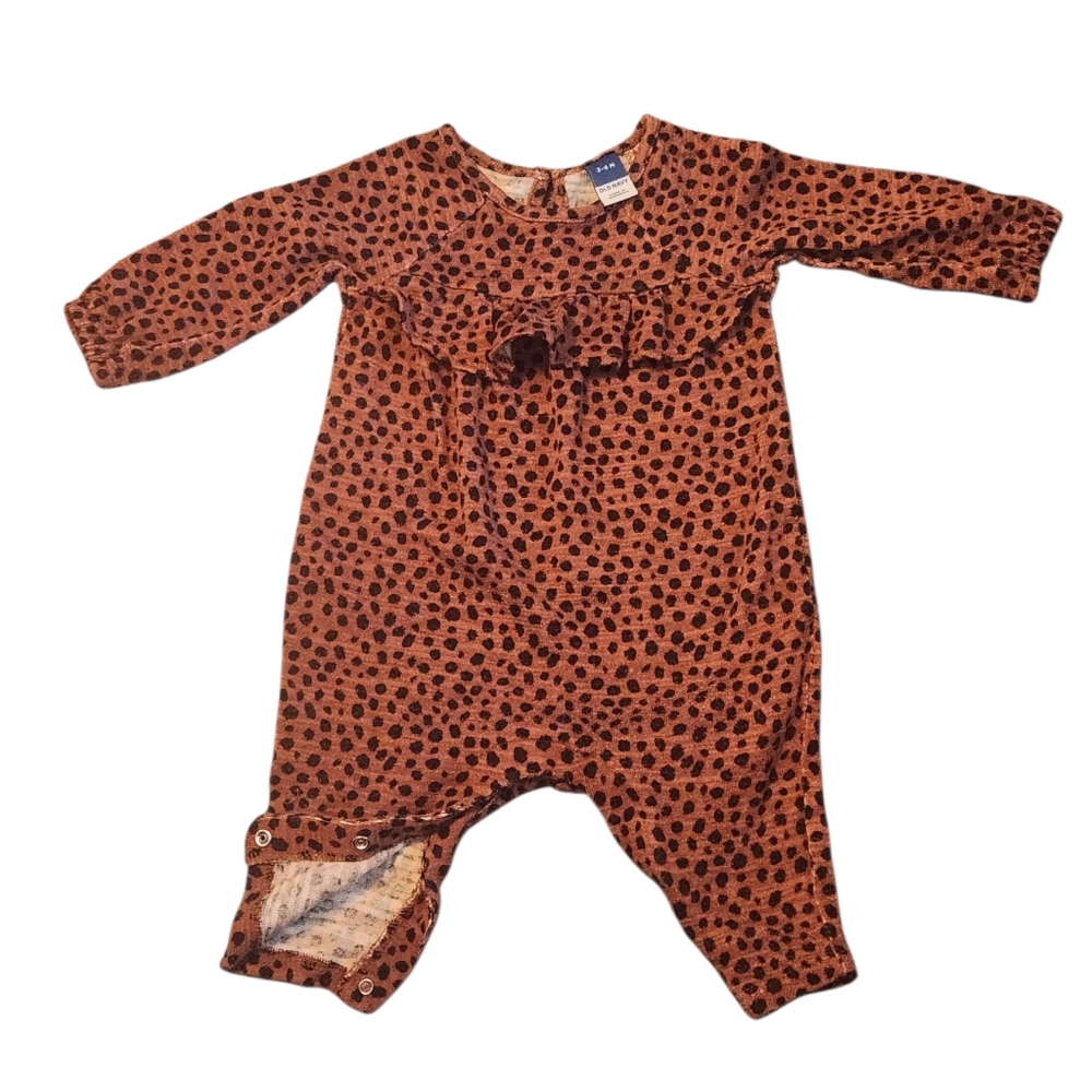 Old Navy Cheetah Print Long Sleeve Baby Romper With Ruffle Accent